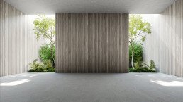 A modern office lobby development project using organic materials
