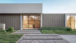 A residential construction project with a minimalist architectural theme