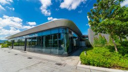 A single storey commercial construction project featuring a glass exterior